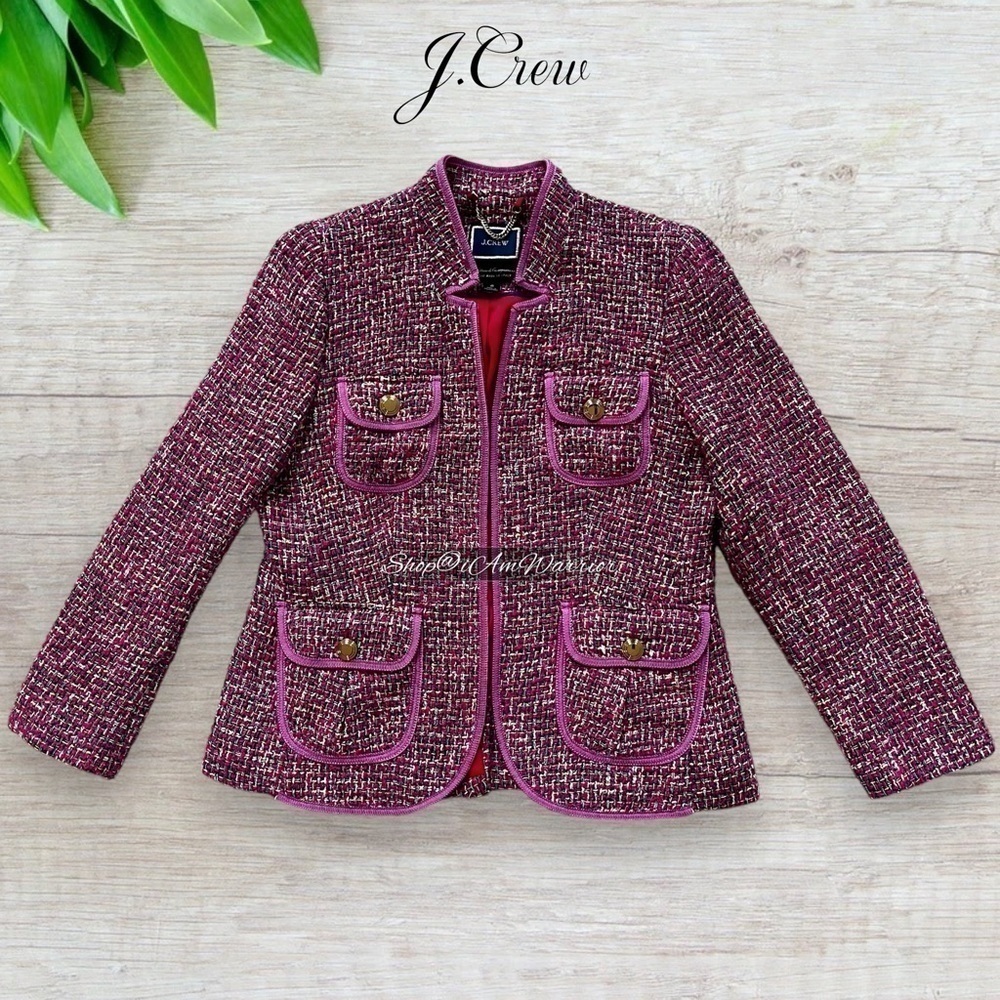 J.Crew fuchsia lady tweed jacket + pencil skirt 2 piece suit *shop@iamwarrior - Picture 10 of 16